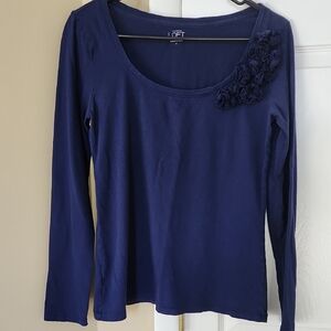 LOFT Women's Navy Blue Long Sleeve Top, Medium